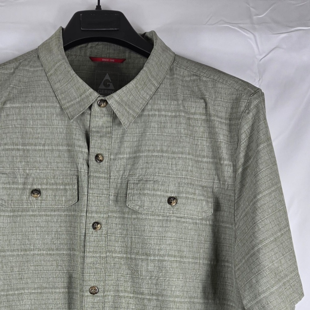 Gerry Mens XXL Short Sleeve Button Down Shirt Sage Green Stretch Hiking‎ Utility
